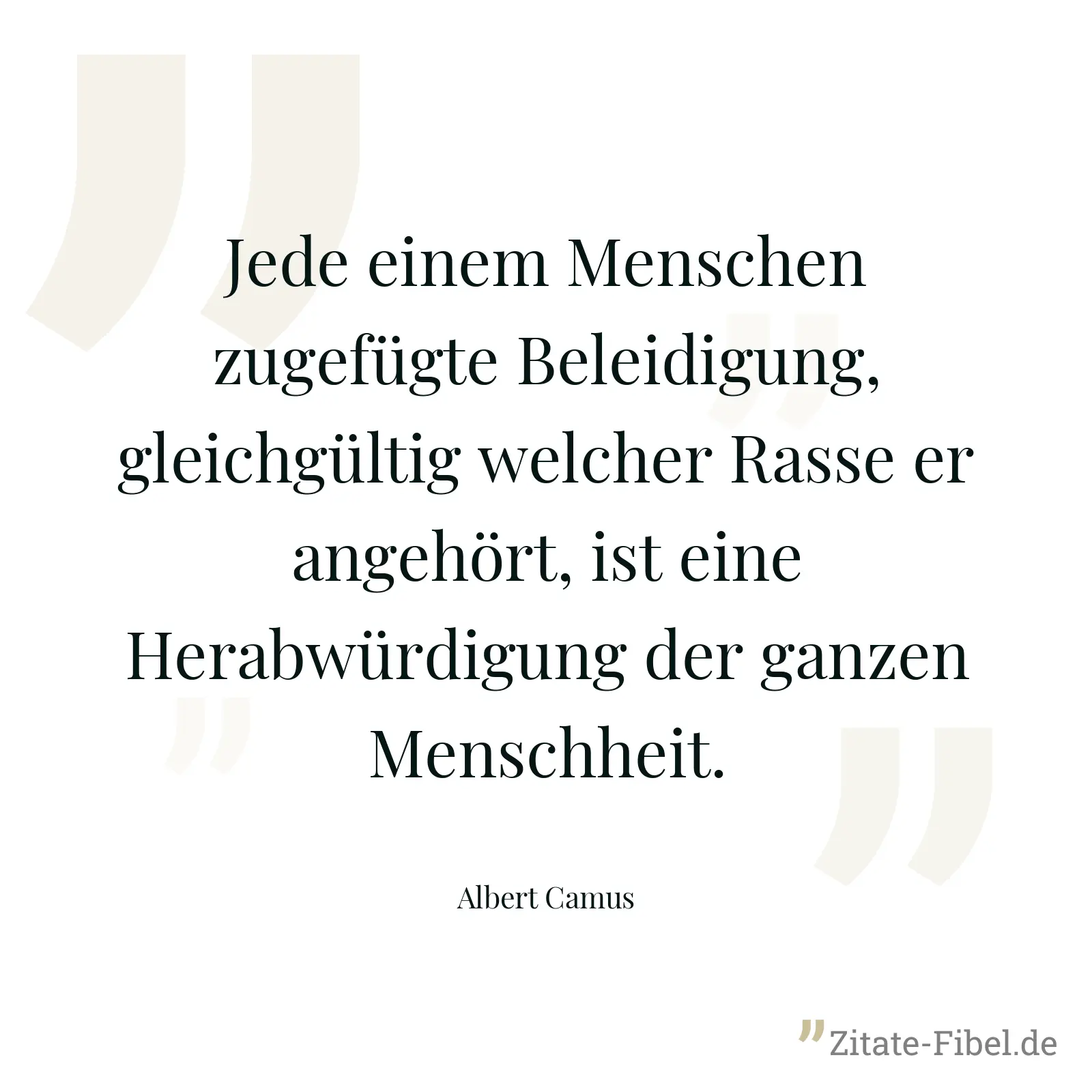 Jede einem Menschen zugefügte Beleidigung, gleichgültig welcher Rasse er angehört, ist eine Herabwürdigung der ganzen Menschheit. - Albert Camus