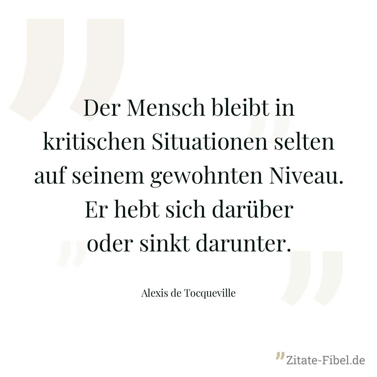 Der Mensch bleibt in kritischen Situationen selten auf seinem gewohnten Niveau. Er hebt sich darüber oder sinkt darunter. - Alexis de Tocqueville