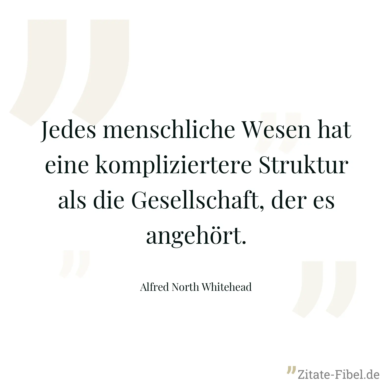 Jedes menschliche Wesen hat eine kompliziertere Struktur als die Gesellschaft, der es angehört. - Alfred North Whitehead