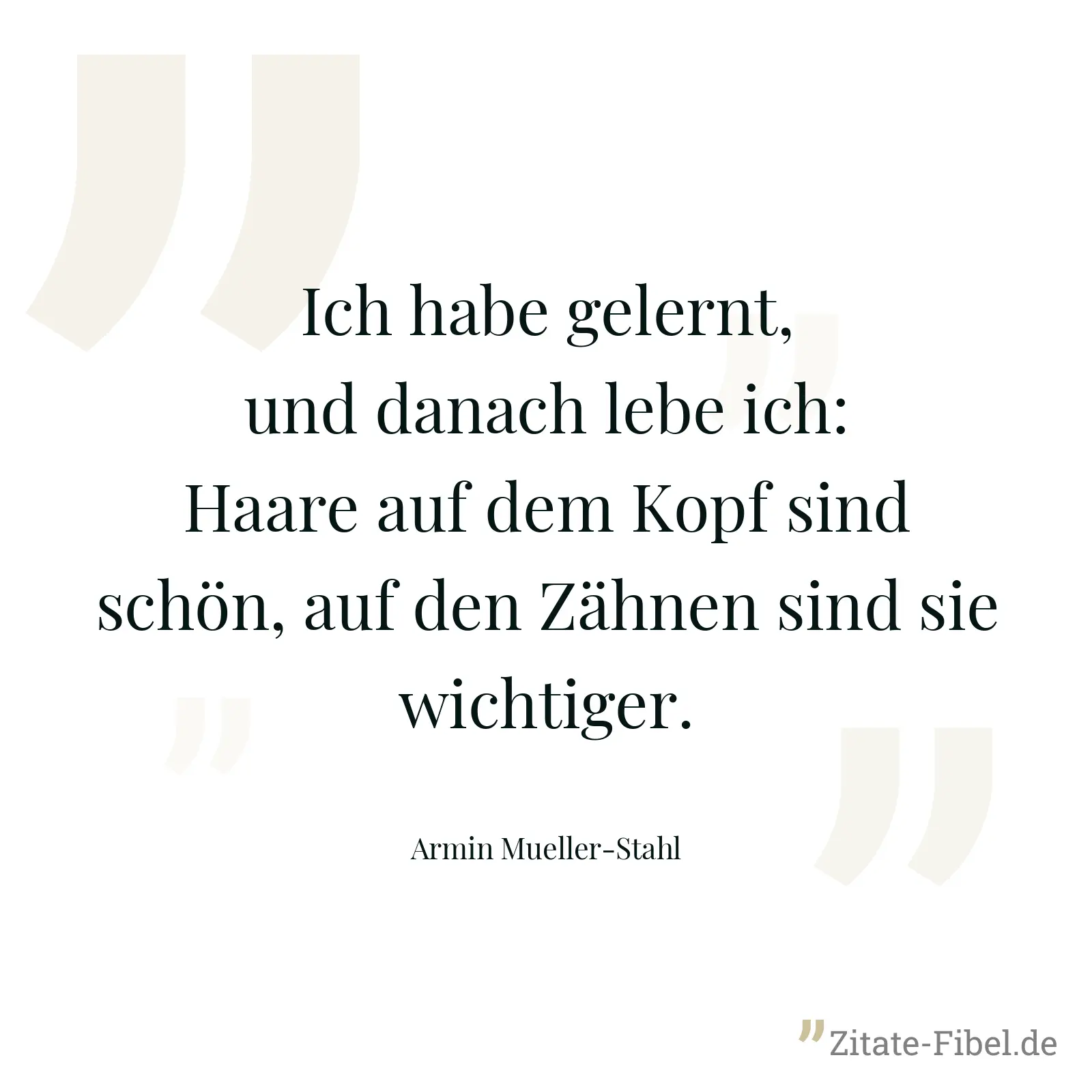 Ich habe gelernt, und danach lebe ich: Haare auf dem Kopf sind schön, auf den Zähnen sind sie wichtiger. - Armin Mueller-Stahl