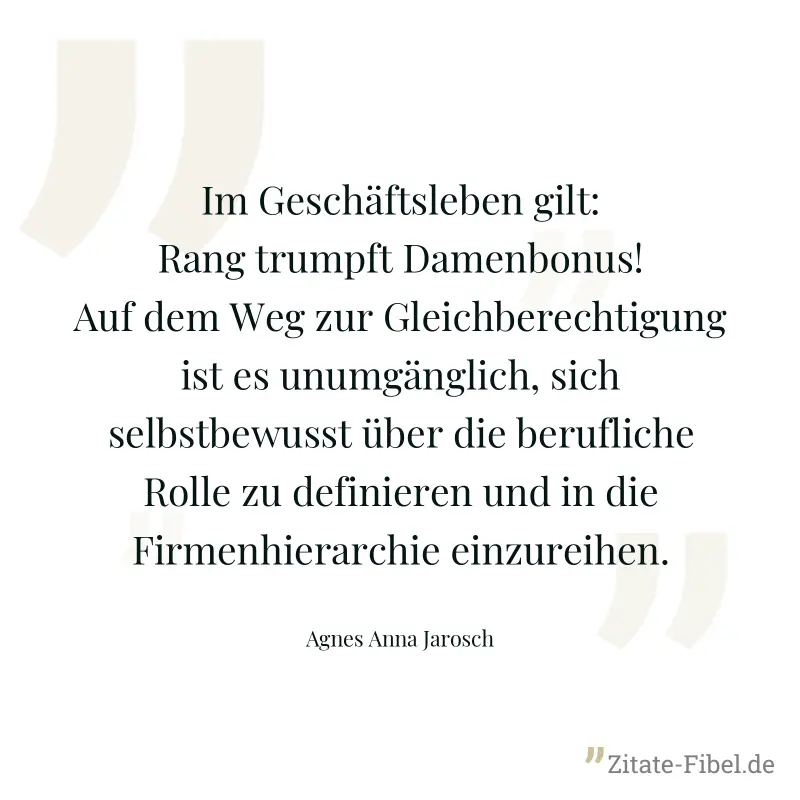 Im Geschäftsleben gilt: Rang trumpft Damenbonus! Auf dem Weg zur Gleichberechtigung ist es unumgänglich, sich selbstbewusst über die berufliche Rolle zu definieren und in die Firmenhierarchie einzurei - Agnes Anna Jarosch