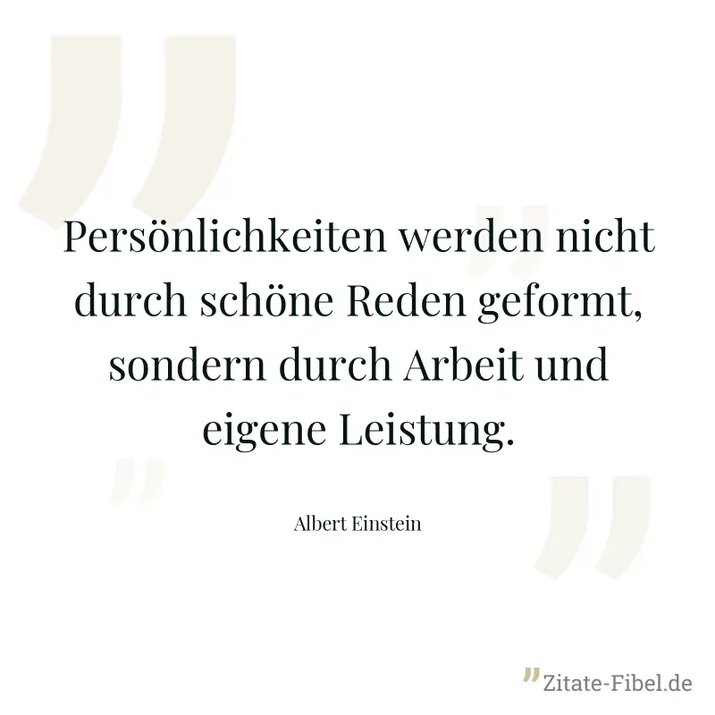 Persönlichkeiten werden nicht durch schöne Reden geformt, sondern durch Arbeit und eigene Leistung. - Albert Einstein