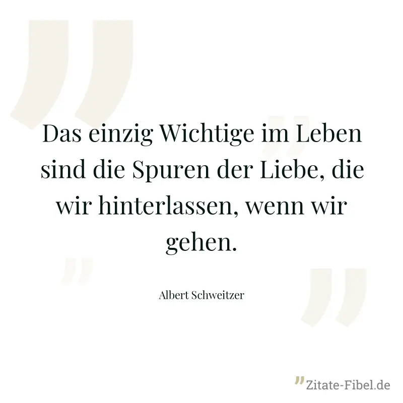 Das einzig Wichtige im Leben sind die Spuren der Liebe, die wir hinterlassen, wenn wir gehen. - Albert Schweitzer