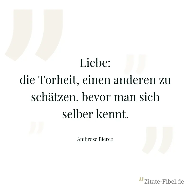 Liebe: die Torheit, einen anderen zu schätzen, bevor man sich selber kennt. - Ambrose Bierce