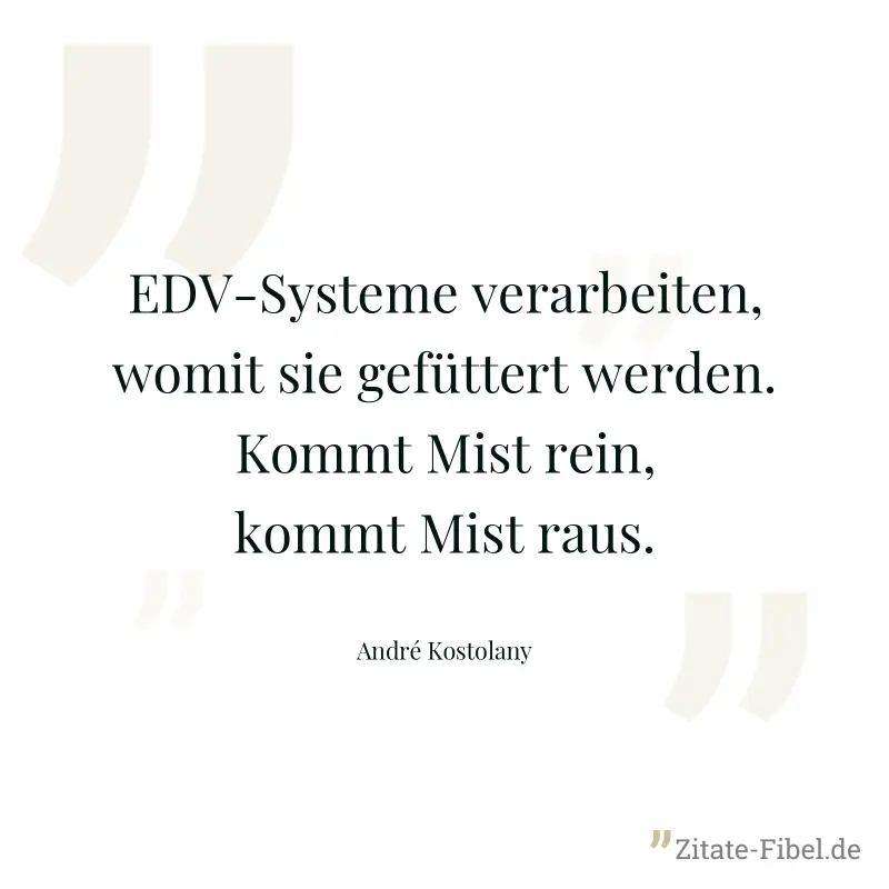 EDV-Systeme verarbeiten, womit sie gefüttert werden. Kommt Mist rein, kommt Mist raus. - André Kostolany