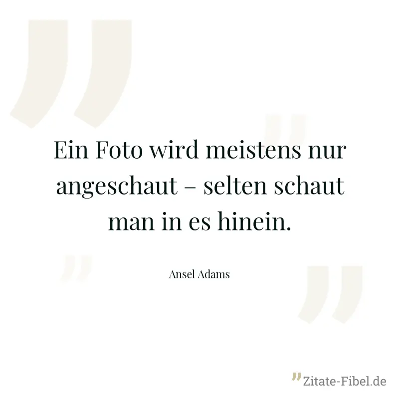 Ein Foto wird meistens nur angeschaut – selten schaut man in es hinein. - Ansel Adams