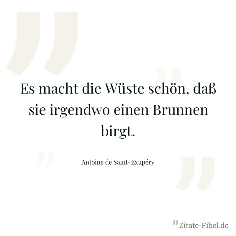 Es macht die Wüste schön, daß sie irgendwo einen Brunnen birgt. - Antoine de Saint-Exupéry