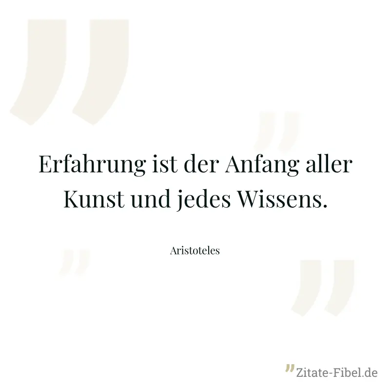 Erfahrung ist der Anfang aller Kunst und jedes Wissens. - Aristoteles