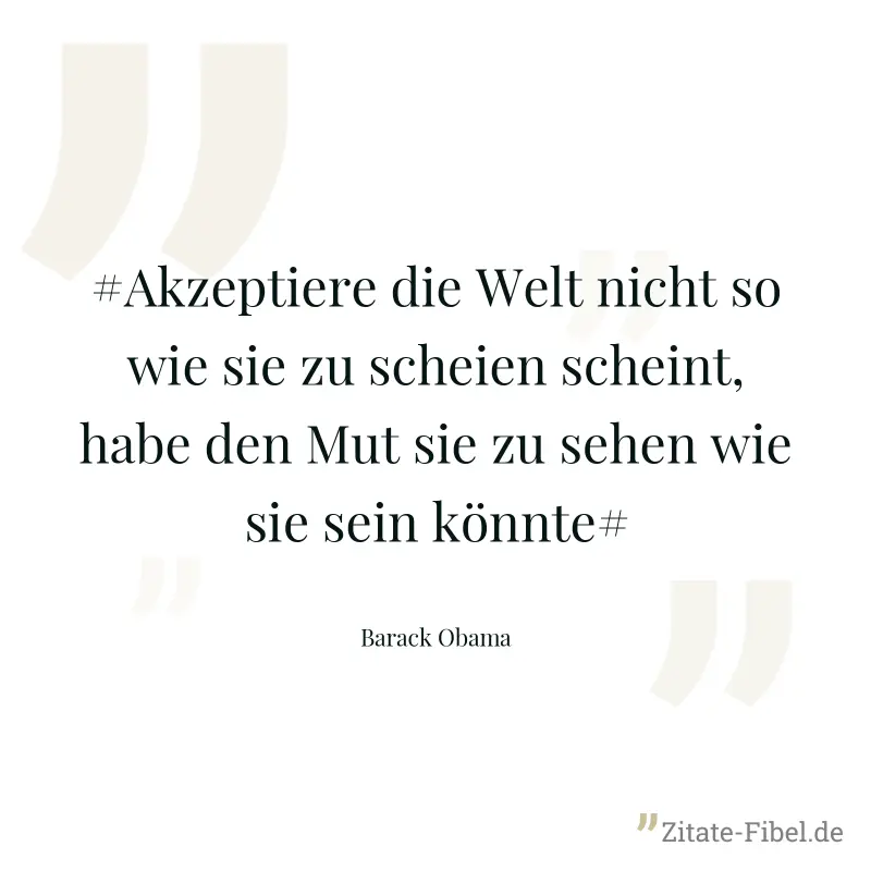 #Akzeptiere die Welt nicht so wie sie zu scheien scheint, habe den Mut sie zu sehen wie sie sein könnte# - Barack Obama