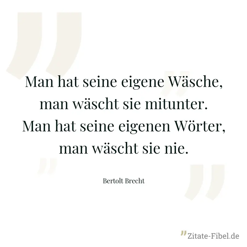 Man hat seine eigene Wäsche, man wäscht sie mitunter. Man hat seine eigenen Wörter, man wäscht sie nie. - Bertolt Brecht