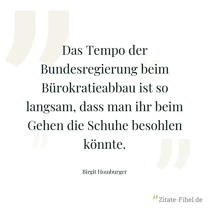 Das Tempo der Bundesregierung beim Bürokratieabbau ist so langsam, dass man ihr beim Gehen die Schuhe besohlen könnte. - Birgit Homburger