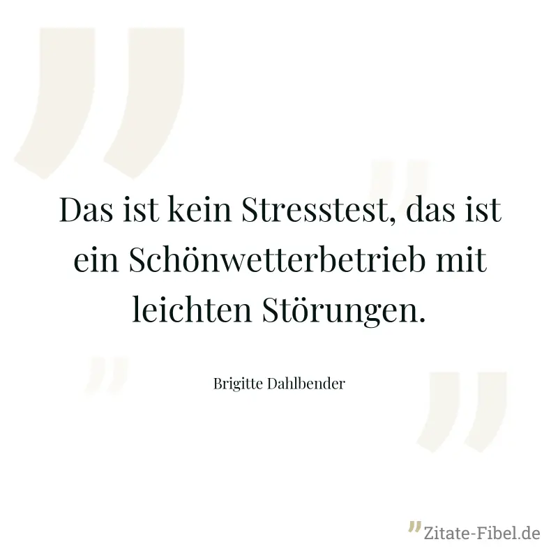 Das ist kein Stresstest, das ist ein Schönwetterbetrieb mit leichten Störungen. - Brigitte Dahlbender