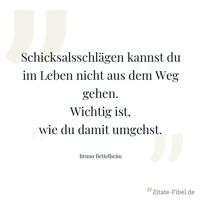 Schicksalsschlägen kannst du im Leben nicht aus dem Weg gehen. Wichtig ist, wie du damit umgehst. - Bruno Bettelheim
