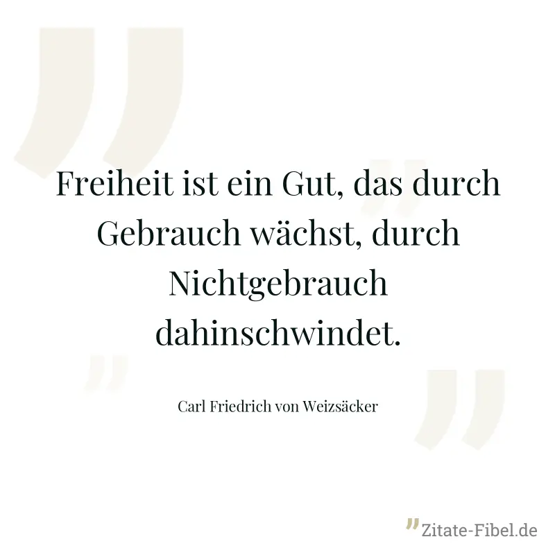 Freiheit ist ein Gut, das durch Gebrauch wächst, durch Nichtgebrauch dahinschwindet. - Carl Friedrich von Weizsäcker