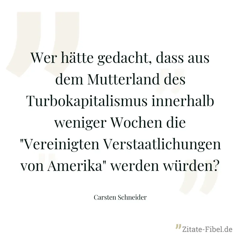 Wer hätte gedacht, dass aus dem Mutterland des Turbokapitalismus innerhalb weniger Wochen die "Vereinigten Verstaatlichungen von Amerika" werden würden? - Carsten Schneider
