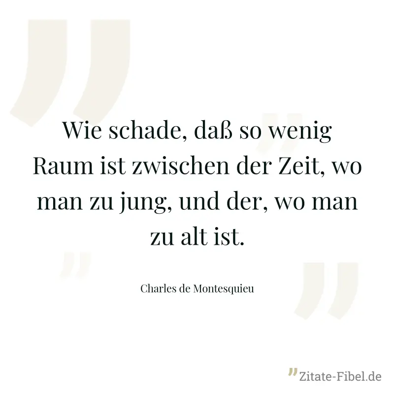 Wie schade, daß so wenig Raum ist zwischen der Zeit, wo man zu jung, und der, wo man zu alt ist. - Charles de Montesquieu