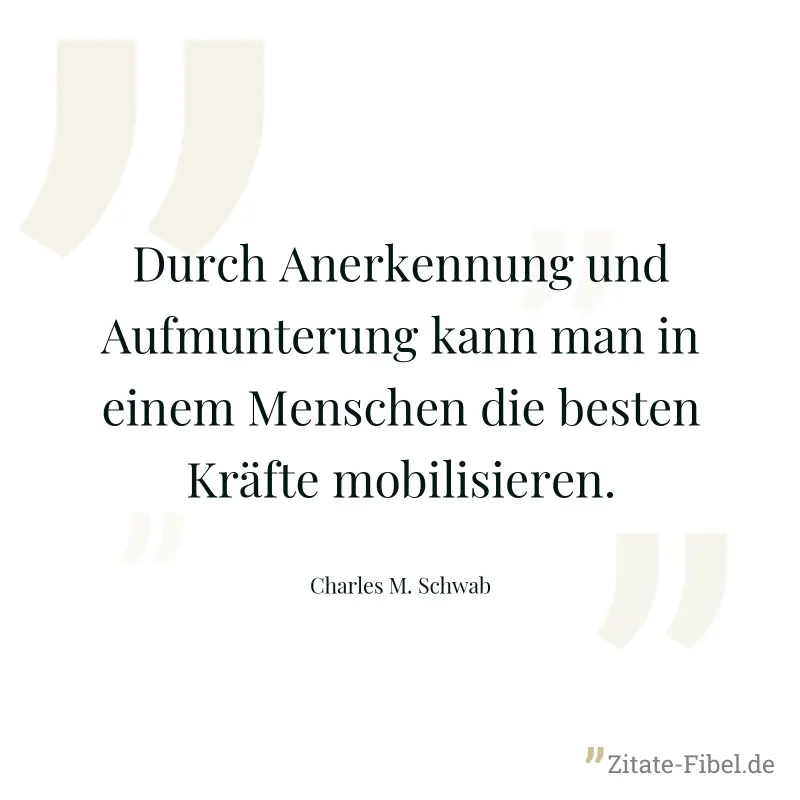 Durch Anerkennung und Aufmunterung kann man in einem Menschen die besten Kräfte mobilisieren. - Charles M. Schwab