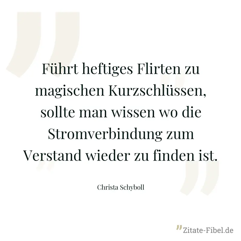 Führt heftiges Flirten zu magischen Kurzschlüssen, sollte man wissen wo die Stromverbindung zum Verstand wieder zu finden ist. - Christa Schyboll
