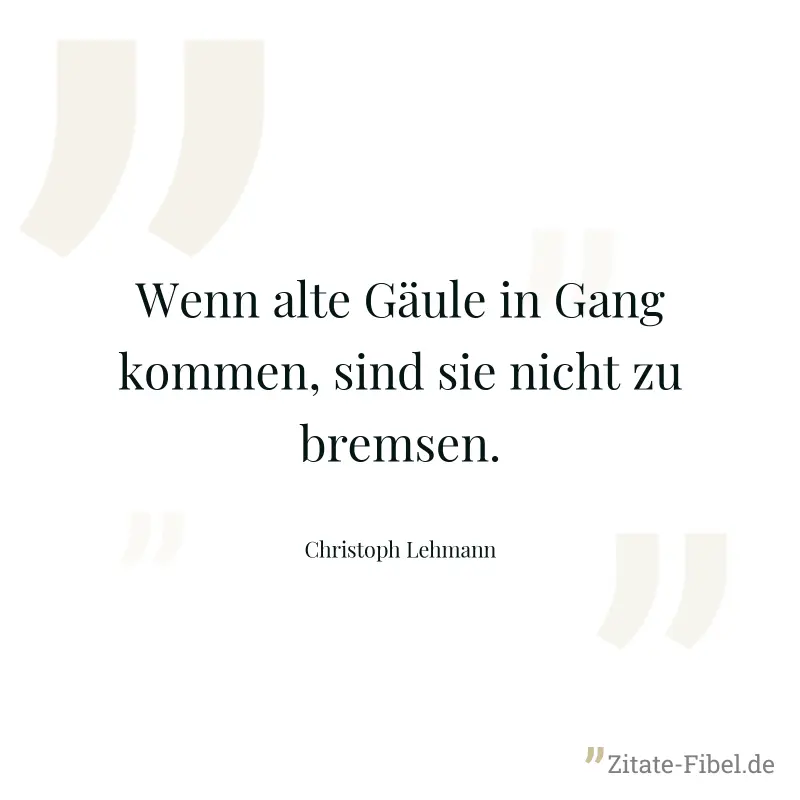 Wenn alte Gäule in Gang kommen, sind sie nicht zu bremsen. - Christoph Lehmann