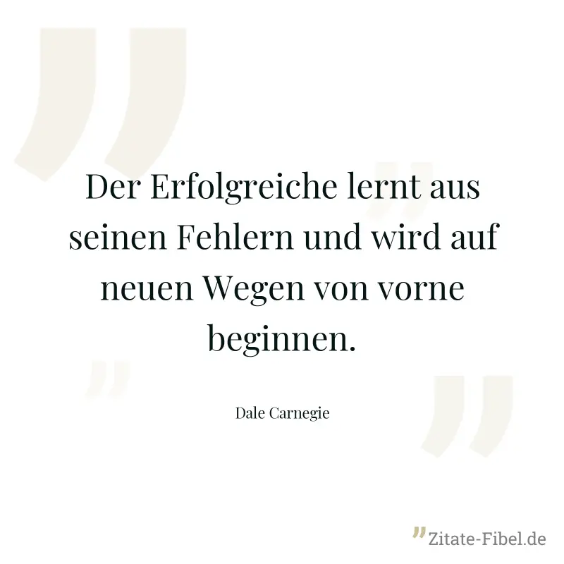 Der Erfolgreiche lernt aus seinen Fehlern und wird auf neuen Wegen von vorne beginnen. - Dale Carnegie