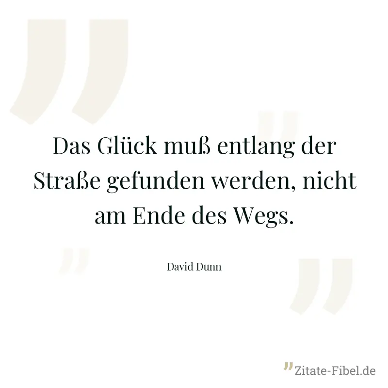 Das Glück muß entlang der Straße gefunden werden, nicht am Ende des Wegs. - David Dunn