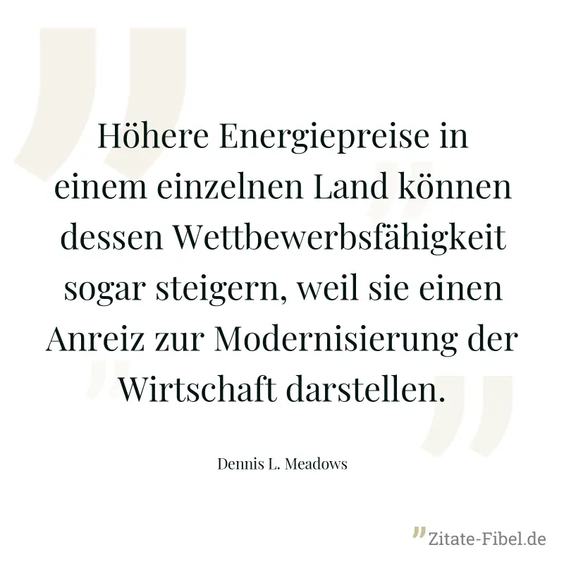 Höhere Energiepreise in einem einzelnen Land können dessen Wettbewerbsfähigkeit sogar steigern, weil sie einen Anreiz zur Modernisierung der Wirtschaft darstellen. - Dennis L. Meadows