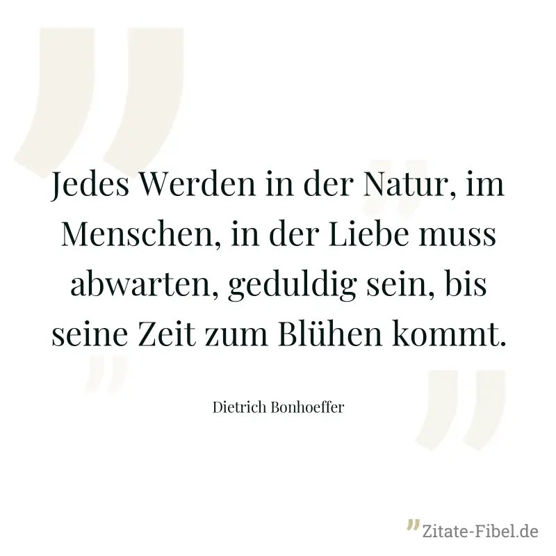 Jedes Werden in der Natur, im Menschen, in der Liebe muss abwarten, geduldig sein, bis seine Zeit zum Blühen kommt. - Dietrich Bonhoeffer