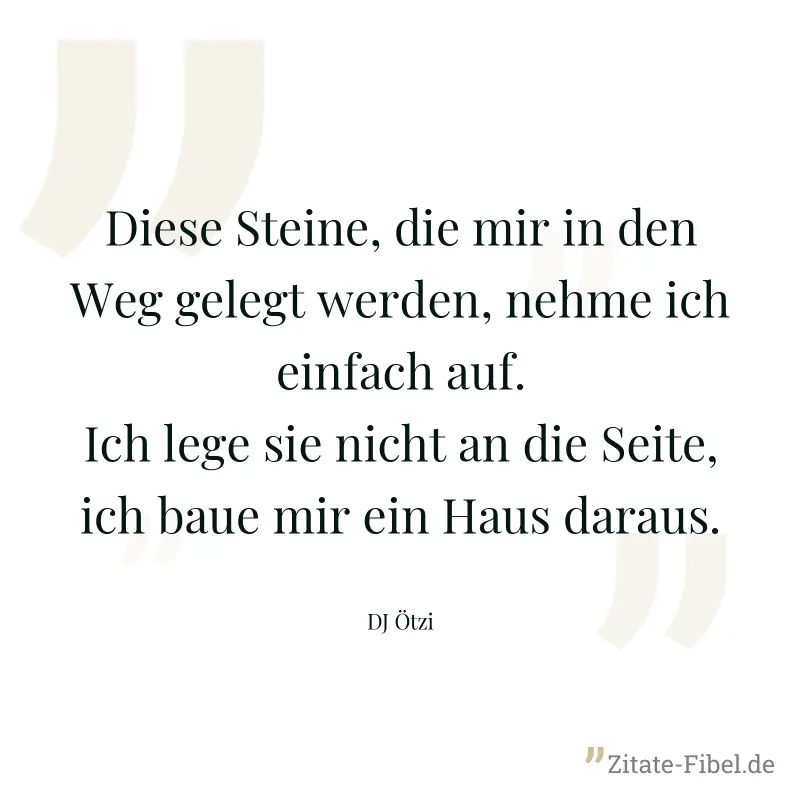 Diese Steine, die mir in den Weg gelegt werden, nehme ich einfach auf. Ich lege sie nicht an die Seite, ich baue mir ein Haus daraus. - DJ Ötzi