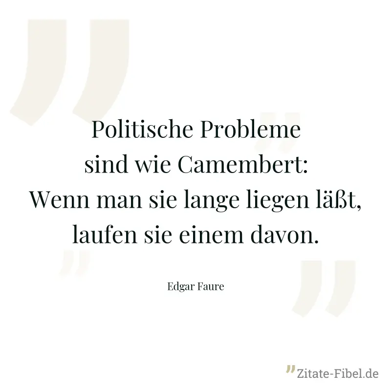 Politische Probleme sind wie Camembert: Wenn man sie lange liegen läßt, laufen sie einem davon. - Edgar Faure