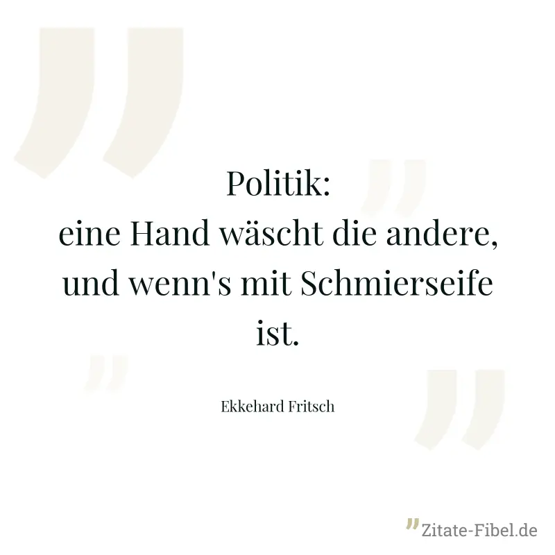Politik: eine Hand wäscht die andere, und wenn's mit Schmierseife ist. - Ekkehard Fritsch