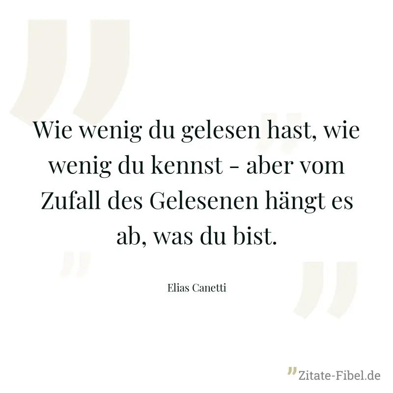 Wie wenig du gelesen hast, wie wenig du kennst - aber vom Zufall des Gelesenen hängt es ab, was du bist. - Elias Canetti