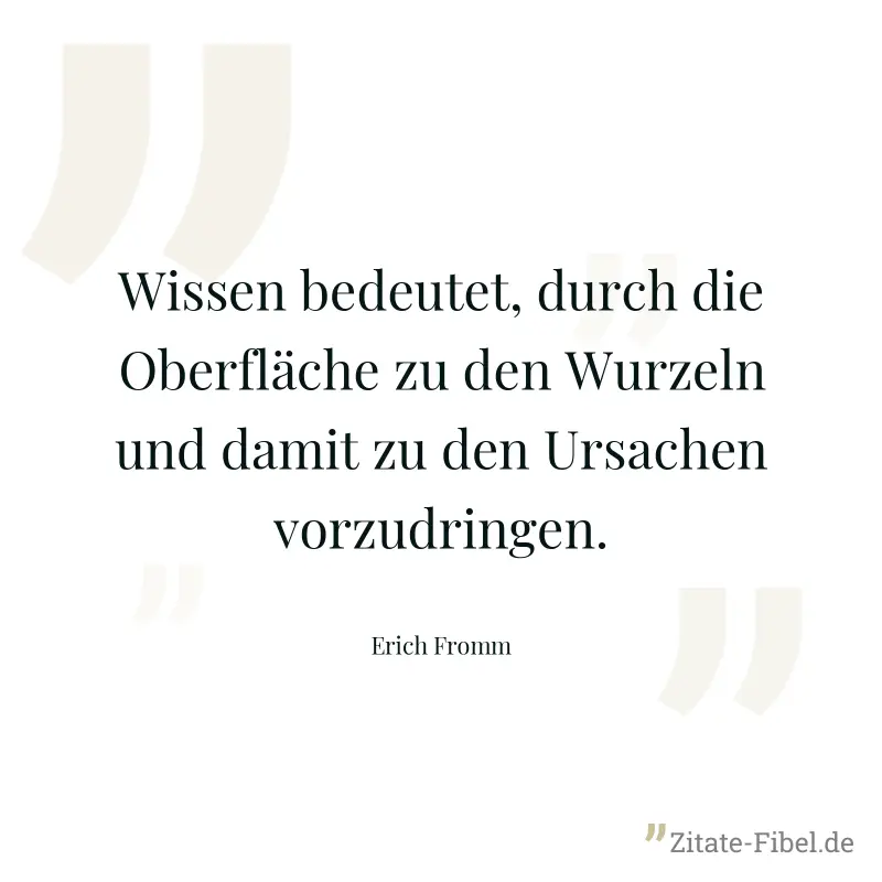 Wissen bedeutet, durch die Oberfläche zu den Wurzeln und damit zu den Ursachen vorzudringen. - Erich Fromm