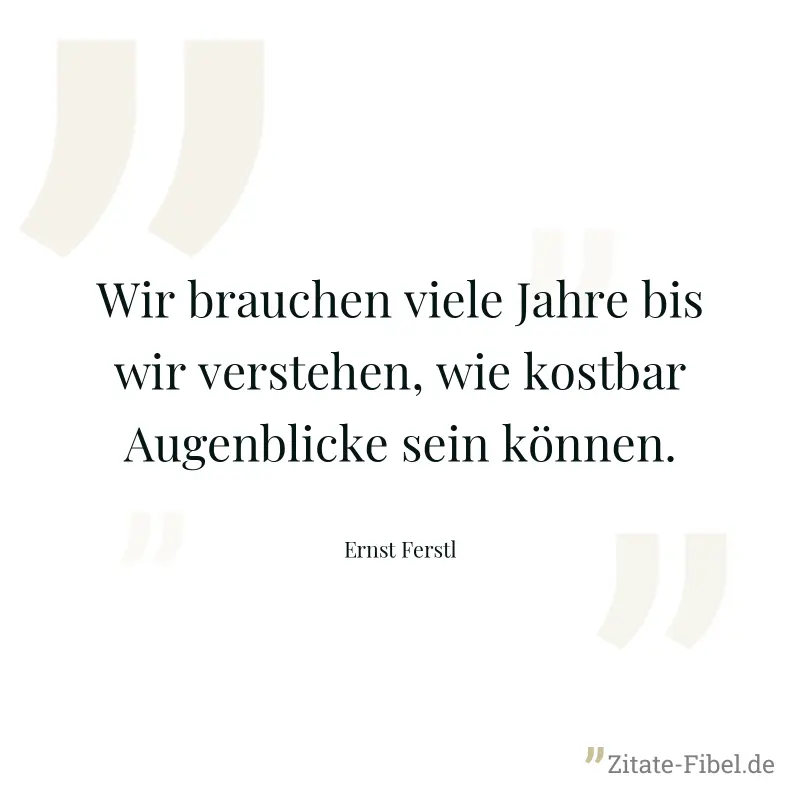Wir brauchen viele Jahre bis wir verstehen, wie kostbar Augenblicke sein können. - Ernst Ferstl