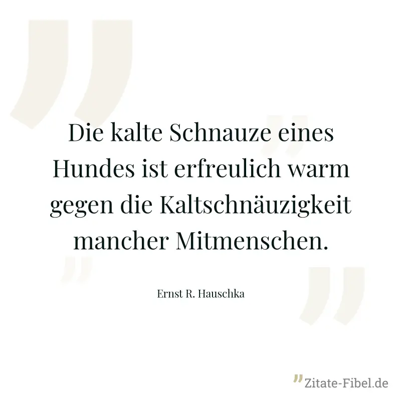 Die kalte Schnauze eines Hundes ist erfreulich warm gegen die Kaltschnäuzigkeit mancher Mitmenschen. - Ernst R. Hauschka