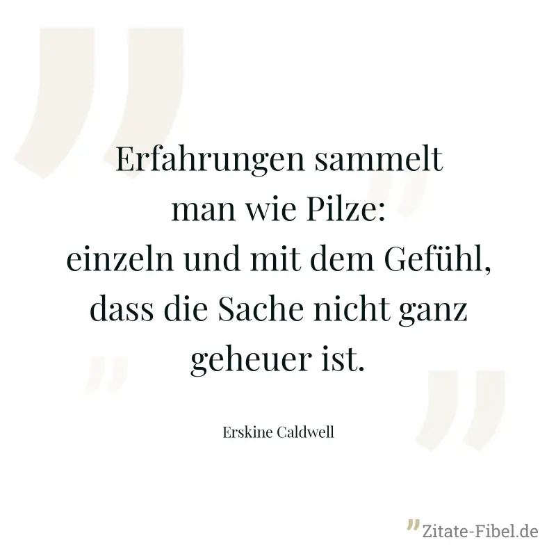 Erfahrungen sammelt man wie Pilze: einzeln und mit dem Gefühl, dass die Sache nicht ganz geheuer ist. - Erskine Caldwell