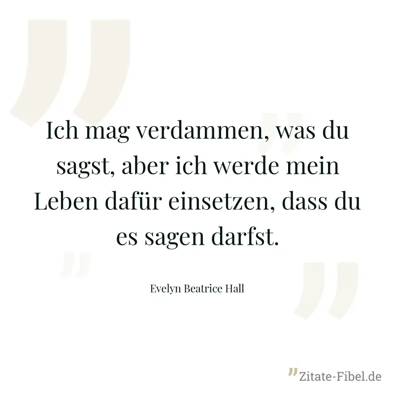 Ich mag verdammen, was du sagst, aber ich werde mein Leben dafür einsetzen, dass du es sagen darfst. - Evelyn Beatrice Hall