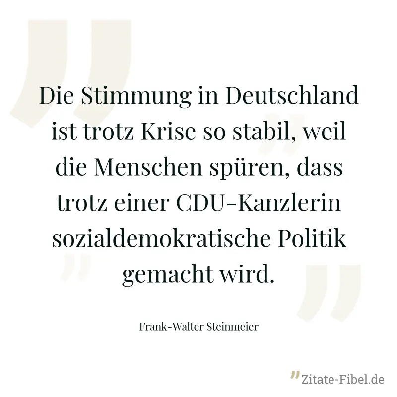 Die Stimmung in Deutschland ist trotz Krise so stabil, weil die Menschen spüren, dass trotz einer CDU-Kanzlerin sozialdemokratische Politik gemacht wird. - Frank-Walter Steinmeier