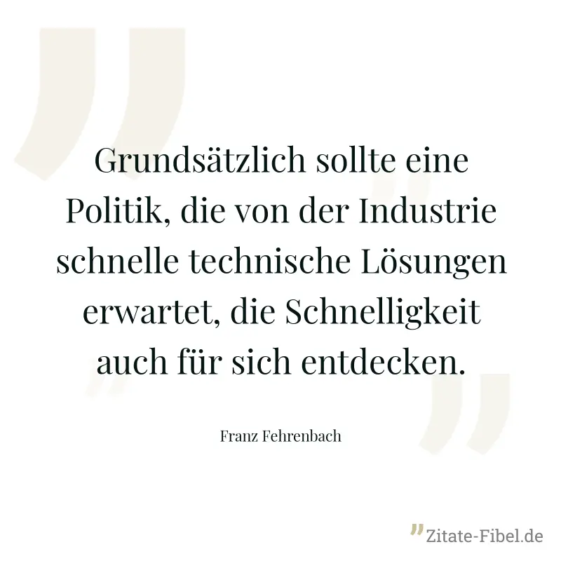 Grundsätzlich sollte eine Politik, die von der Industrie schnelle technische Lösungen erwartet, die Schnelligkeit auch für sich entdecken. - Franz Fehrenbach