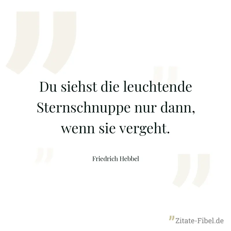 Du siehst die leuchtende Sternschnuppe nur dann, wenn sie vergeht. - Friedrich Hebbel