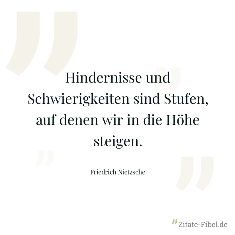 Hindernisse und Schwierigkeiten sind Stufen, auf denen wir in die Höhe steigen. - Friedrich Nietzsche