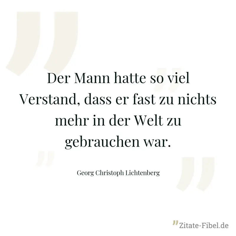 Der Mann hatte so viel Verstand, dass er fast zu nichts mehr in der Welt zu gebrauchen war. - Georg Christoph Lichtenberg