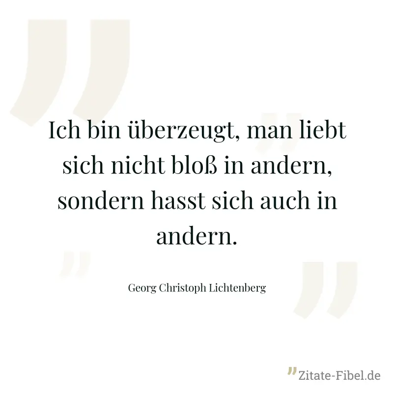 Ich bin überzeugt, man liebt sich nicht bloß in andern, sondern hasst sich auch in andern. - Georg Christoph Lichtenberg