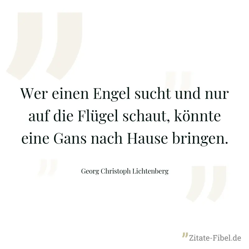 Wer einen Engel sucht und nur auf die Flügel schaut, könnte eine Gans nach Hause bringen. - Georg Christoph Lichtenberg