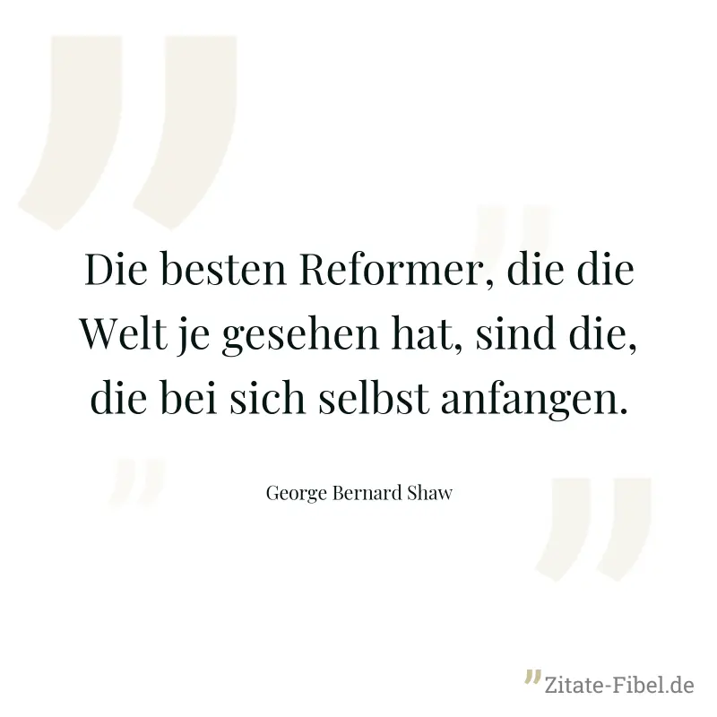 Die besten Reformer, die die Welt je gesehen hat, sind die, die bei sich selbst anfangen. - George Bernard Shaw