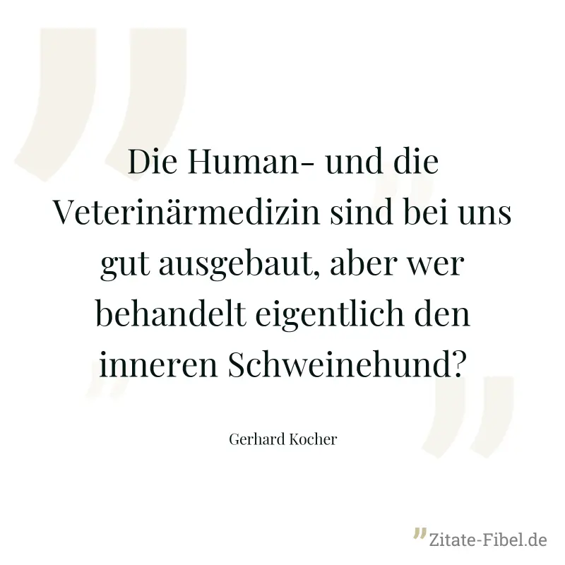 Die Human- und die Veterinärmedizin sind bei uns gut ausgebaut, aber wer behandelt eigentlich den inneren Schweinehund? - Gerhard Kocher