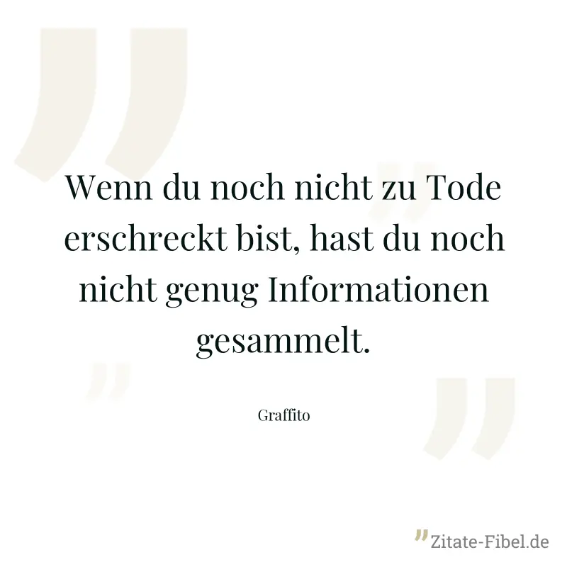 Wenn du noch nicht zu Tode erschreckt bist, hast du noch nicht genug Informationen gesammelt. - Graffito