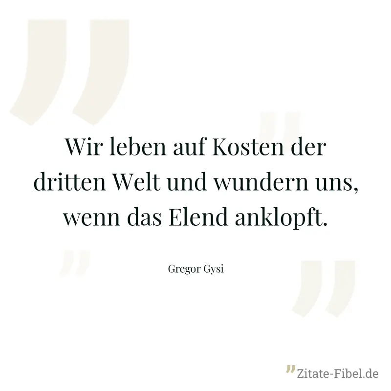 Wir leben auf Kosten der dritten Welt und wundern uns, wenn das Elend anklopft. - Gregor Gysi