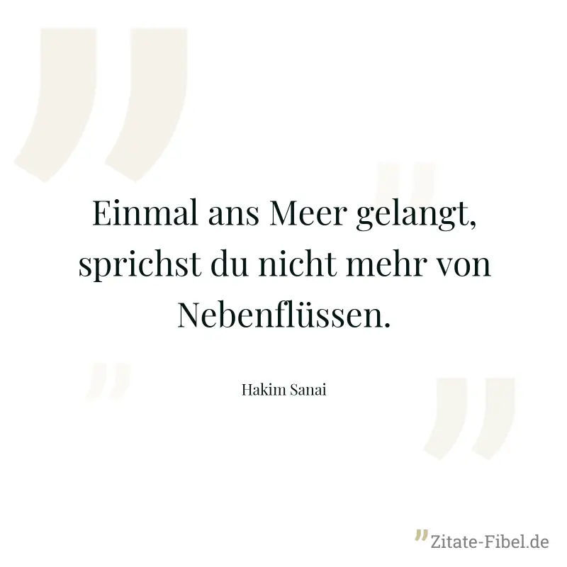 Einmal ans Meer gelangt, sprichst du nicht mehr von Nebenflüssen. - Hakim Sanai
