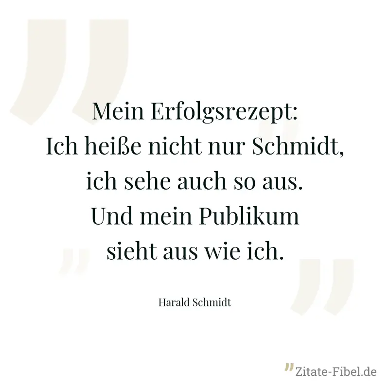 Mein Erfolgsrezept: Ich heiße nicht nur Schmidt, ich sehe auch so aus. Und mein Publikum sieht aus wie ich. - Harald Schmidt