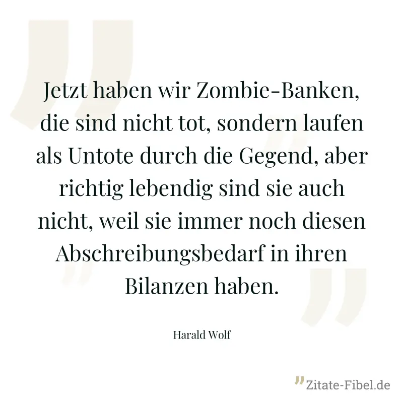 Jetzt haben wir Zombie-Banken, die sind nicht tot, sondern laufen als Untote durch die Gegend, aber richtig lebendig sind sie auch nicht, weil sie immer noch diesen Abschreibungsbedarf in ihren Bilanz - Harald Wolf